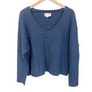 Anthropologie Saturday Sunday Muted Blue Knit Sweater V-Neck Long Sleeve Sz XL